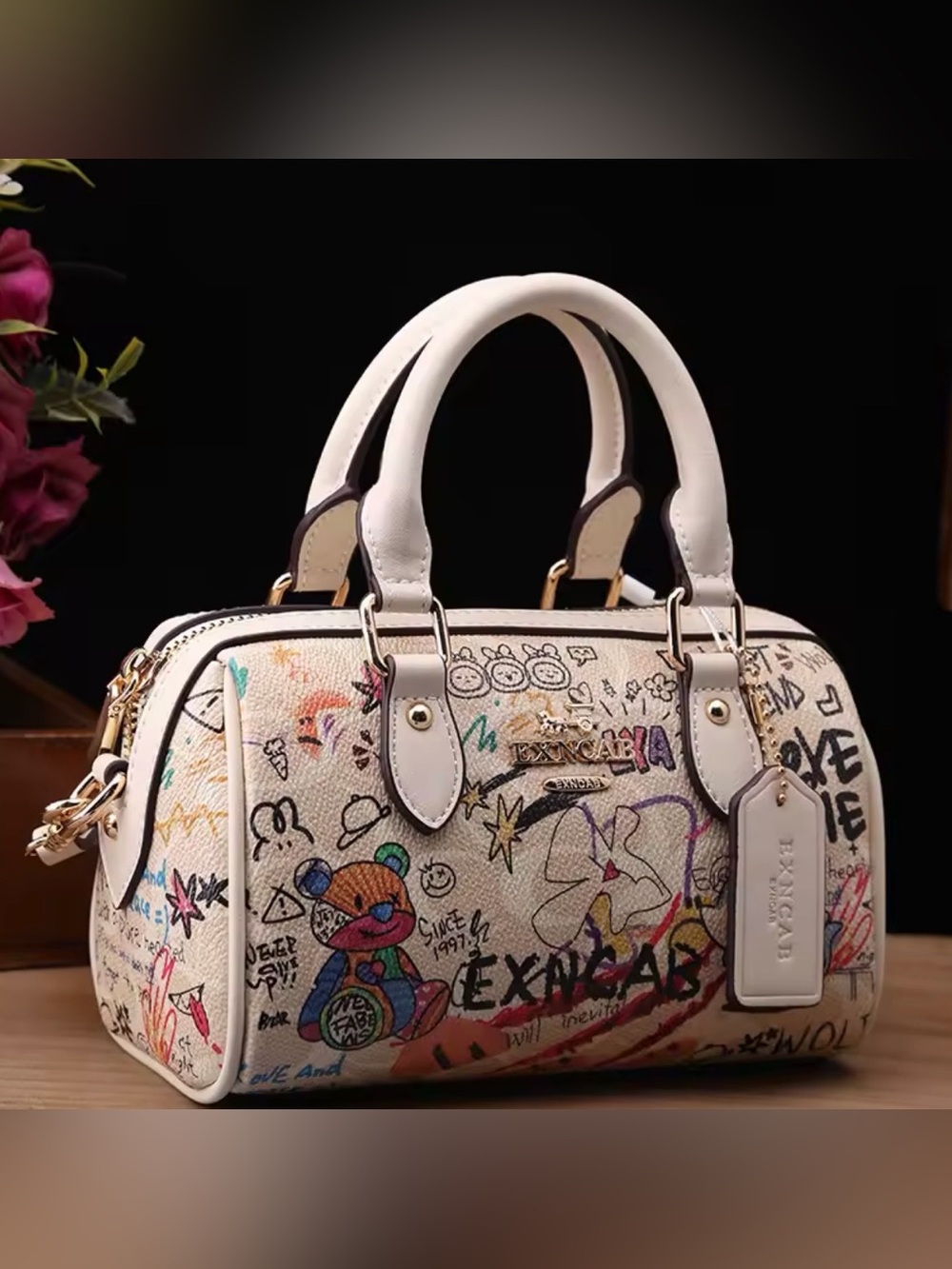 New designer inspired 8 Other Reasons White Graffiti Print Satchel